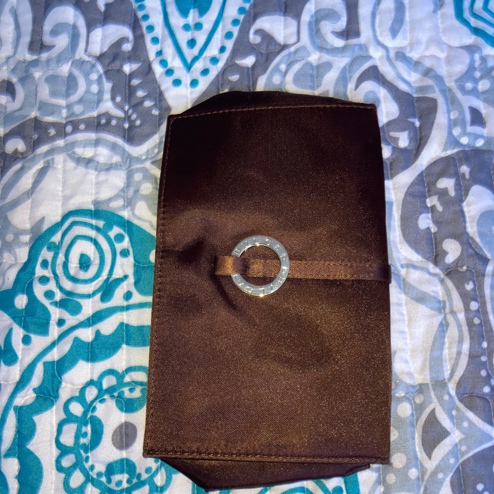 Brown Satin Clutch with Silver Accent
